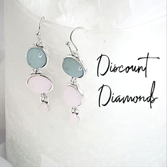 New - Pink & Green Opalite Moonstone Dangle Drop French Hook Earrings 925 Silver - Picture 3 of 9